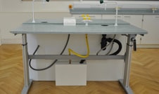 adjustable table with services in a classroom