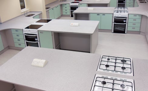 food tech room with velstone worktops