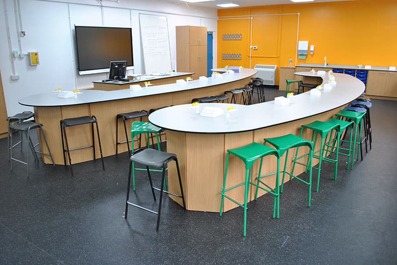 curved wing style classroom