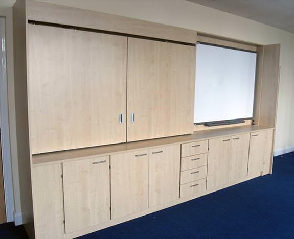 iwall maple finish storage teacher wall