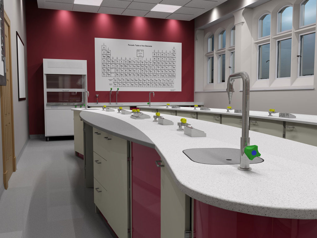 scarisbrick school island science classroom curved tops